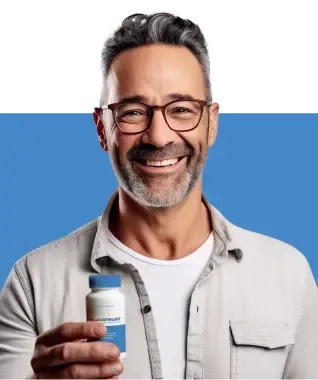 Person holding GlucoTrust bottle